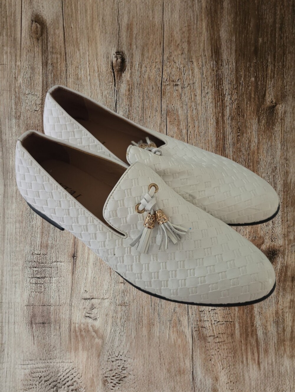 JITAI Men's White Woven Basketweave Tassel Loafers Slip On Dress Shoes 11